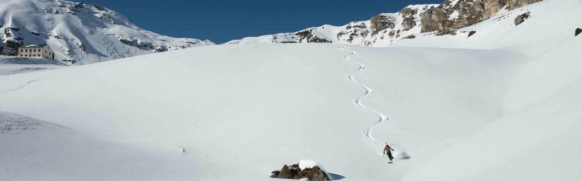 Skitourengeher bei der Abfahrt im Pulverschnee